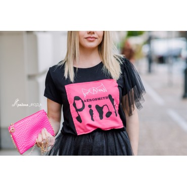 Тениска Pink с тюл на ръкава Тениска Pink с тюл на ръкава