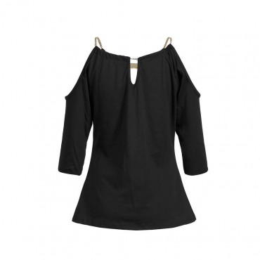 Черна блуза с голи рамене и метален аксесоар